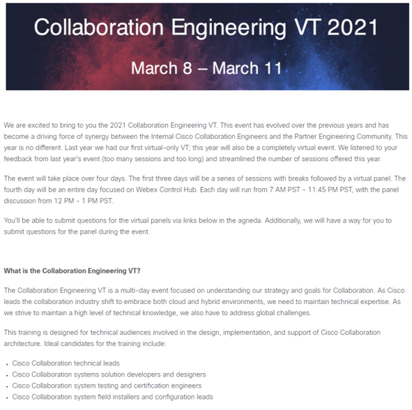 Cisco Collaboration Engineering VT 2021